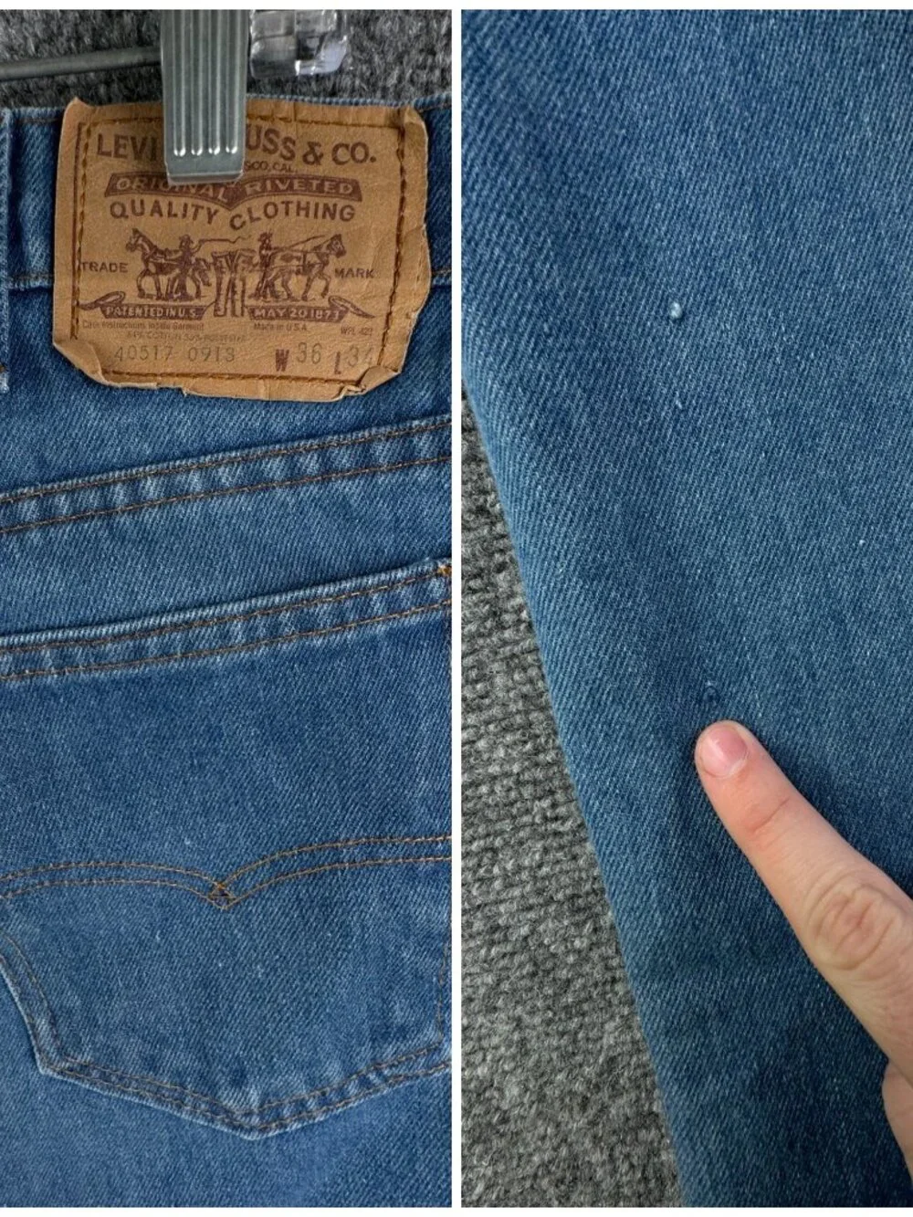 VTG Levi’s 40517 0913 Orange Tab Denim Jeans Blue USA Made Cotton ACTL 35x34